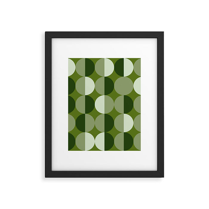 Retro 70s disco half circles sage green Framed Art Print Gallery Image 1