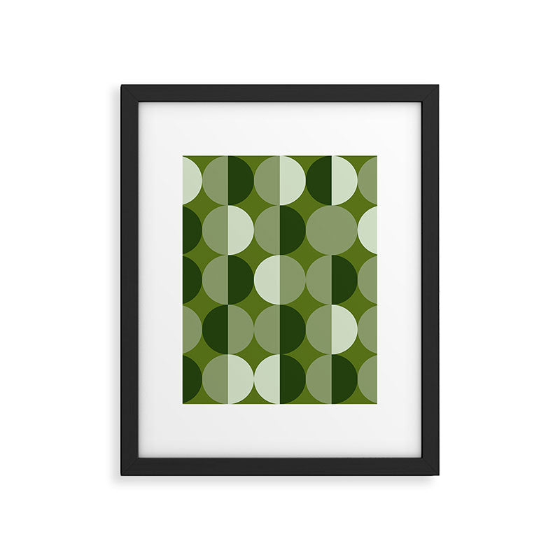 Retro 70s disco half circles sage green Framed Art Print Gallery Image 6