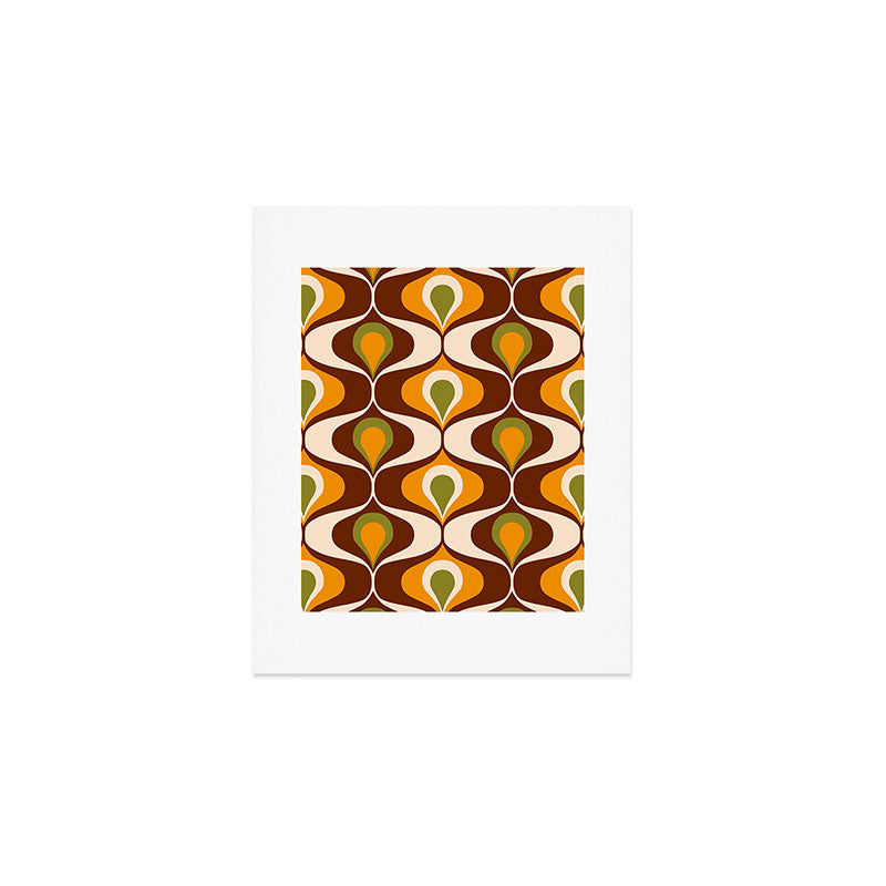 Retro 70s ovals op-art pattern brown, orange Art Print Gallery Image 1