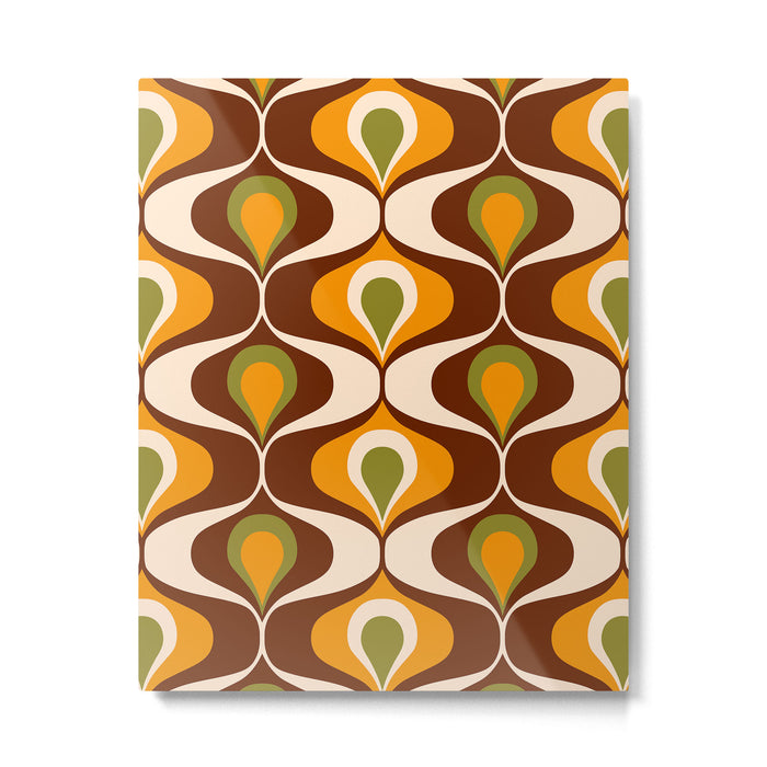 Retro 70s ovals op-art pattern brown, orange Metal Print Gallery Image 1