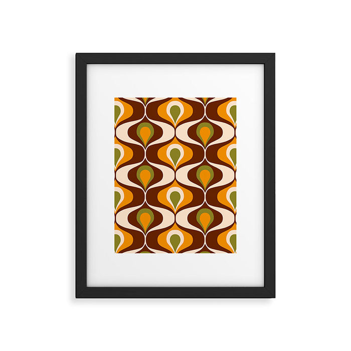 Retro 70s ovals op-art pattern brown, orange Framed Art Print Gallery Image 1