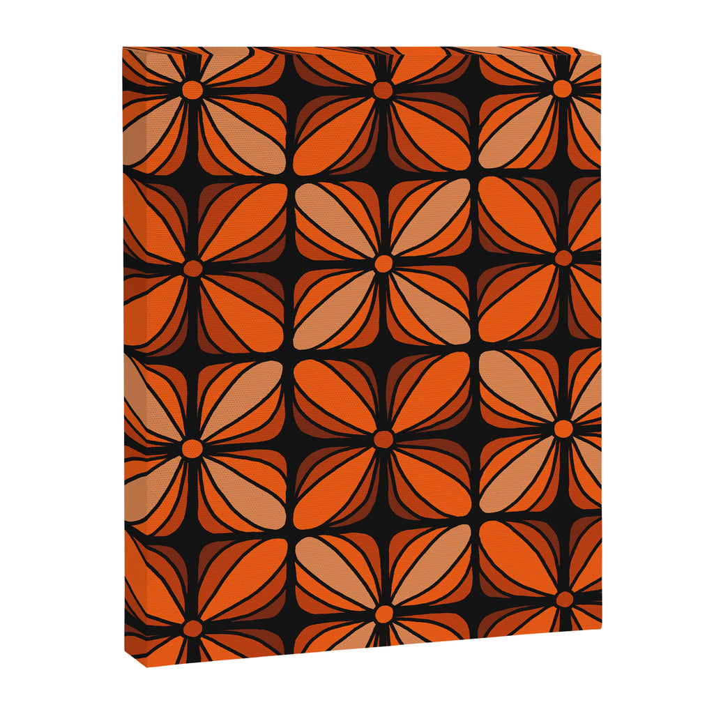 Retro 70s square mod flowers orange brown Canvas Print Gallery Image 8