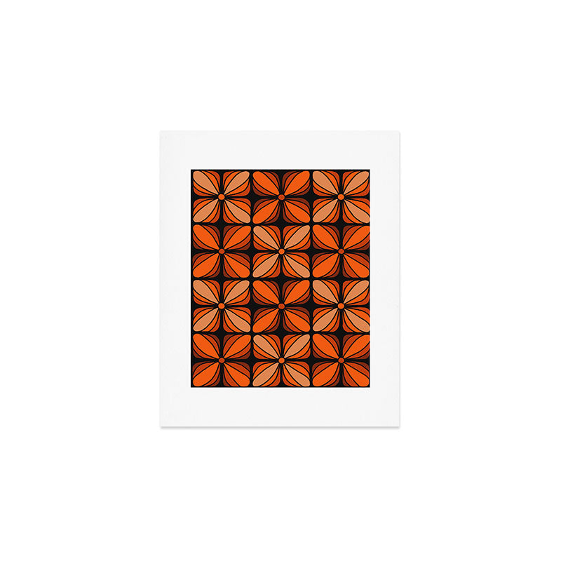 Retro 70s square mod flowers orange brown Art Print Gallery Image 1