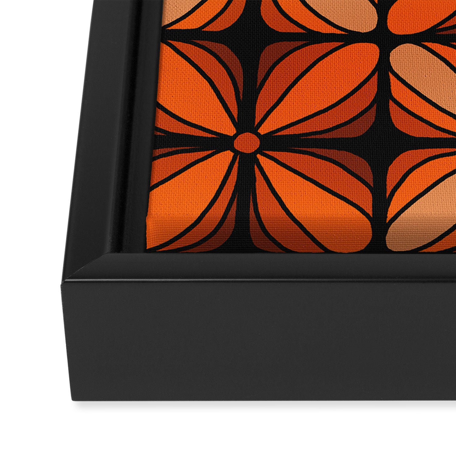 Retro 70s square mod flowers orange brown Framed Canvas Print Gallery Image 3