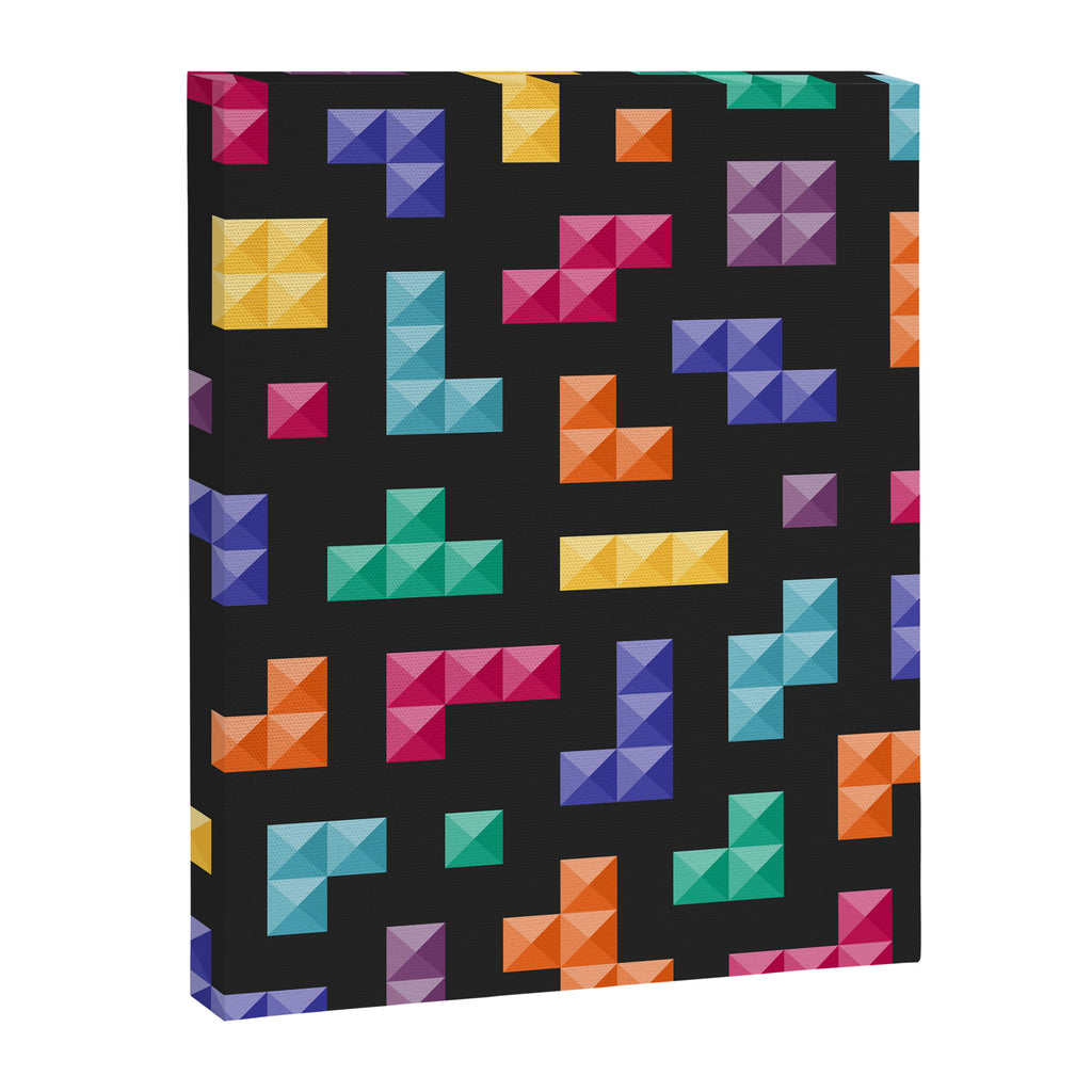 Tetris bricks jewel tones on black pattern Canvas Print Gallery Image 8