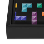 Tetris bricks jewel tones on black pattern Framed Canvas Print Gallery Image 3
