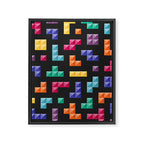 Tetris bricks jewel tones on black pattern Framed Canvas Print Gallery Image 8