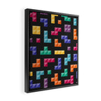 Tetris bricks jewel tones on black pattern Framed Canvas Print Gallery Image 2