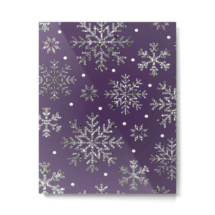 Vintage Christmas Silver snowflakes plum purple Metal Print Gallery Image 1