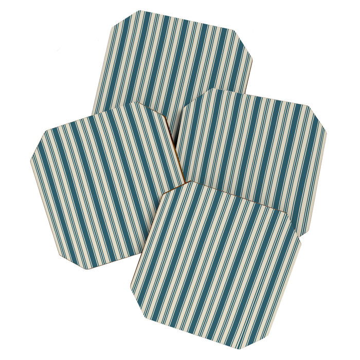 Vintage stripes wallpaper design dark teal pattern Coaster Gallery Image 1