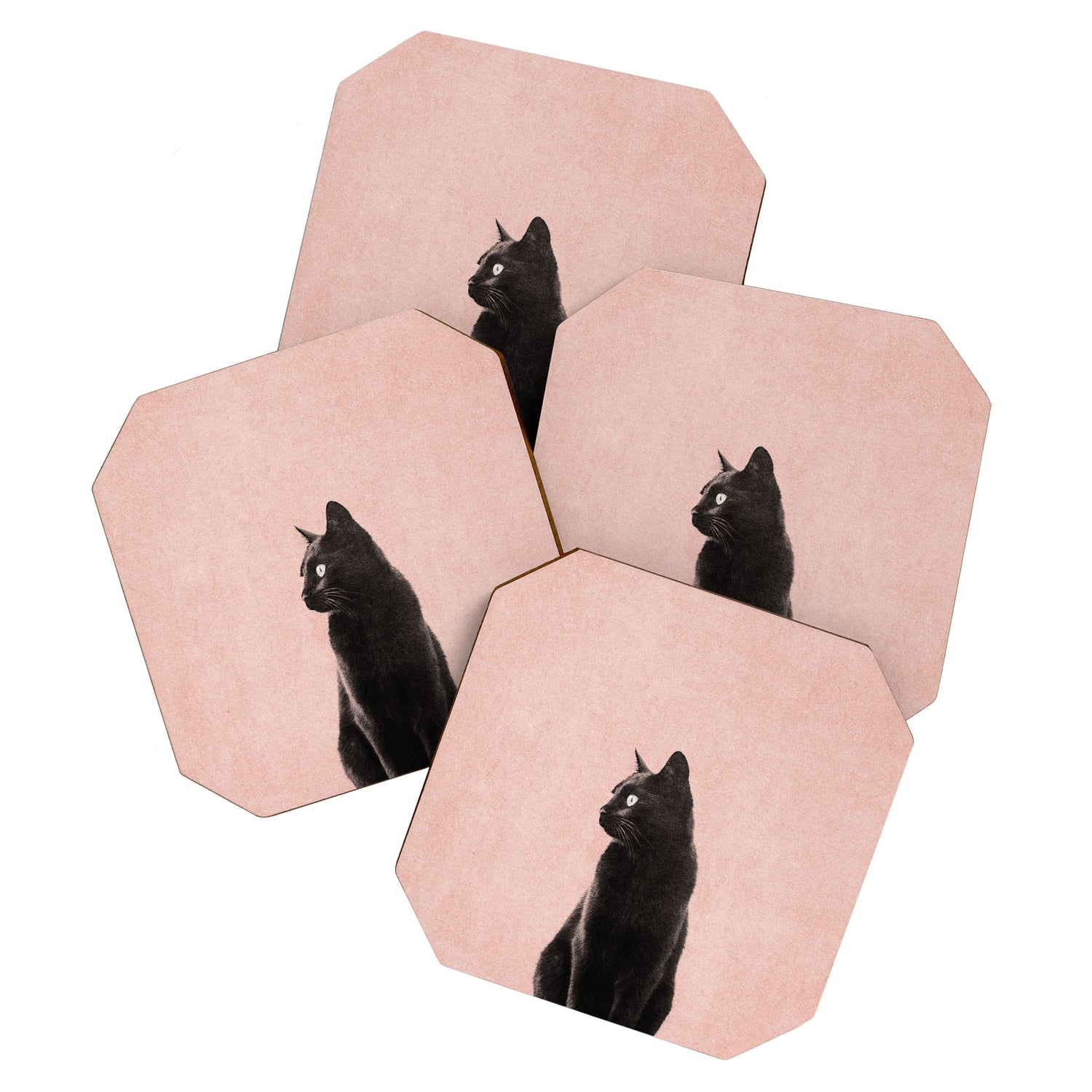 MINIMAL ANIMAL / Black Cat - peach Coaster Gallery Image 1