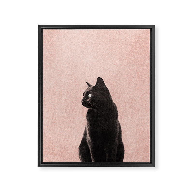 MINIMAL ANIMAL / Black Cat - peach Framed Canvas Print Gallery Image 6
