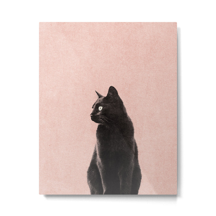 MINIMAL ANIMAL / Black Cat - peach Metal Print Gallery Image 1