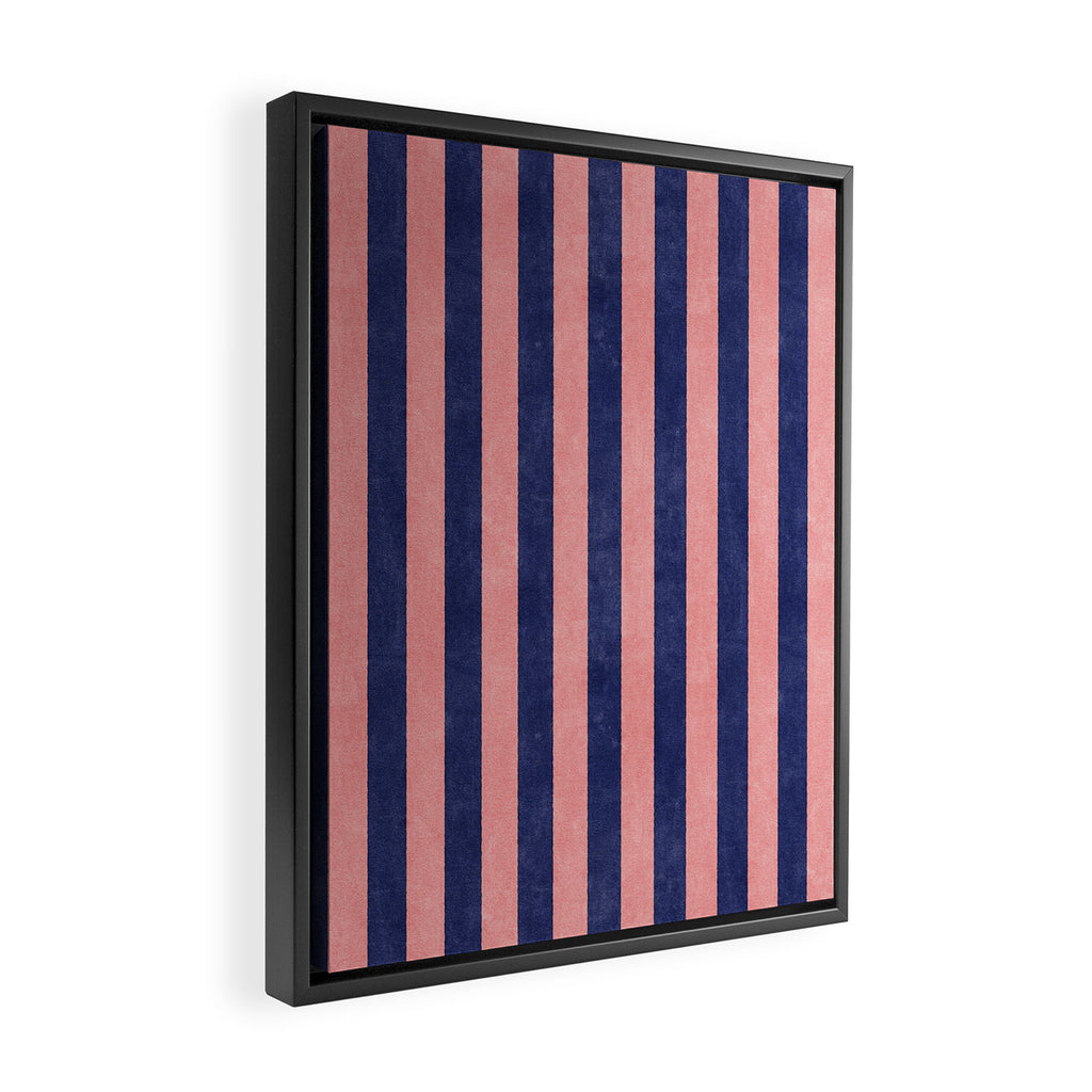 STRIPES - 005 - navy blue and pink Framed Canvas Print Gallery Image 2