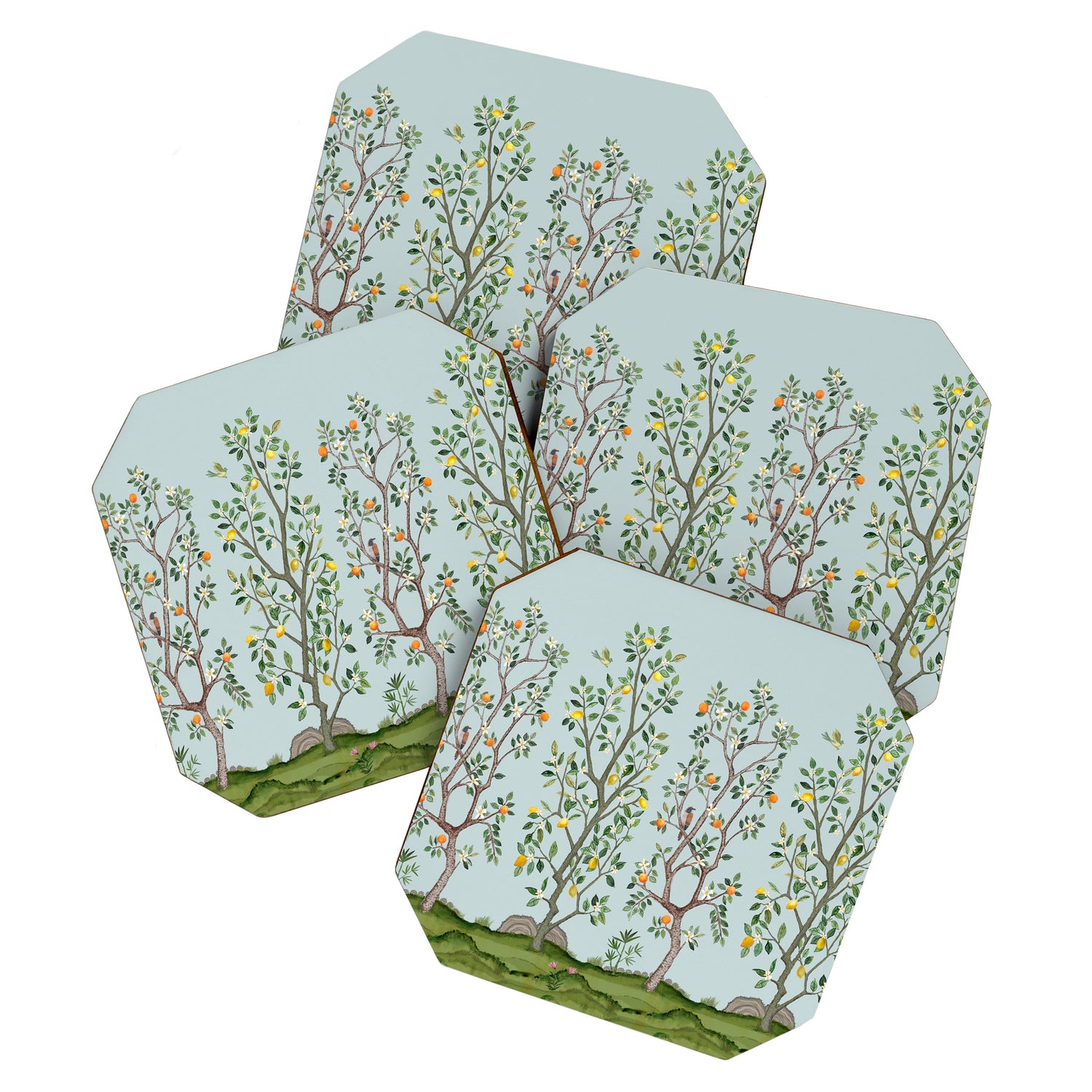 Chinoiserie Citrus Grove Mural Multicolor Coaster Gallery Image 1