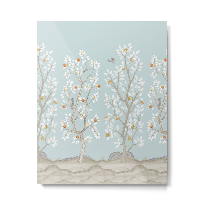 Citrus Grove Mural in Mist Metal Print Gallery Image 1