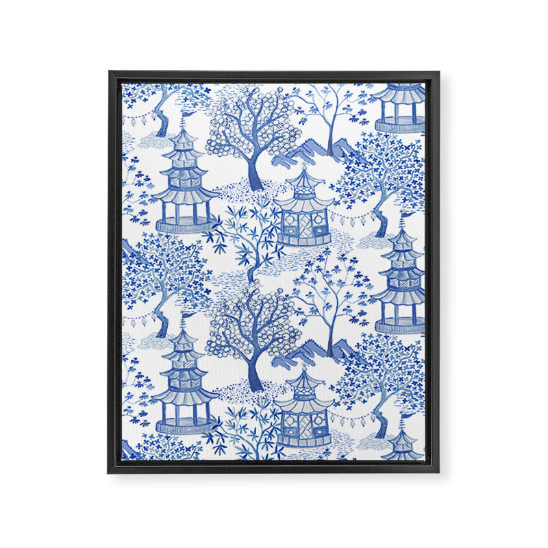 Pagoda Forest Blue and White Framed Canvas Print Gallery Image 8