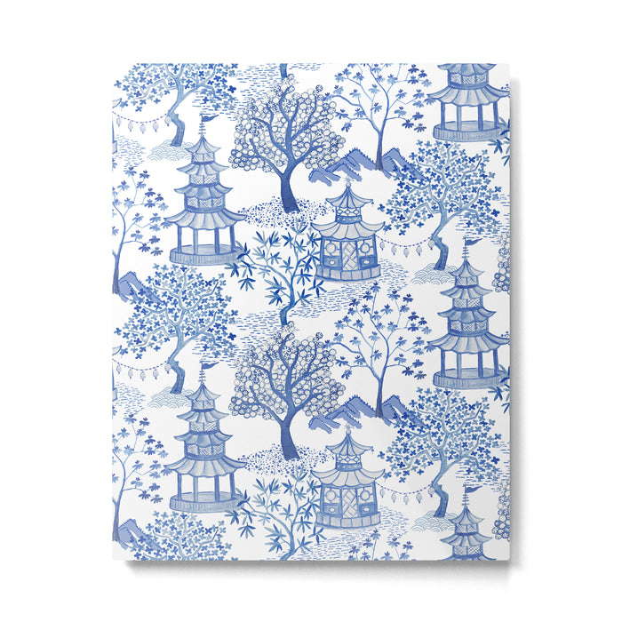 Pagoda Forest Blue and White Metal Print Gallery Image 1