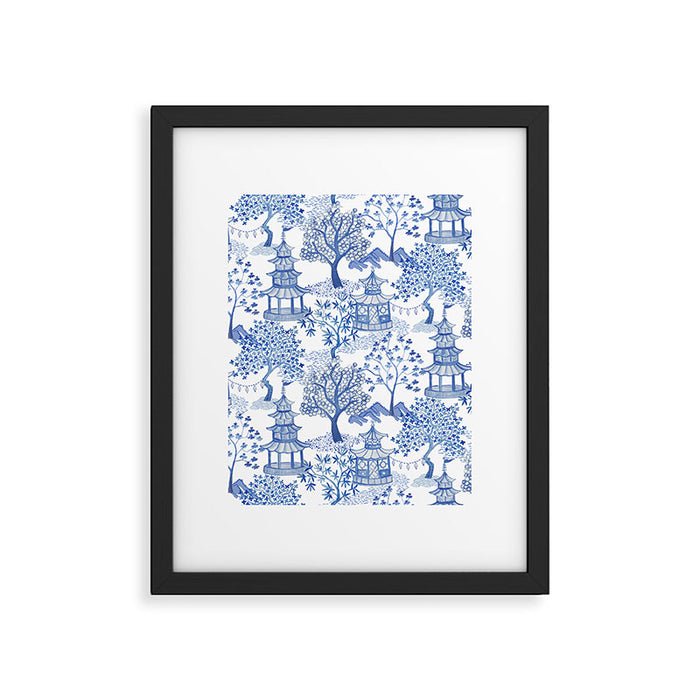 Pagoda Forest Blue and White Framed Art Print Gallery Image 1
