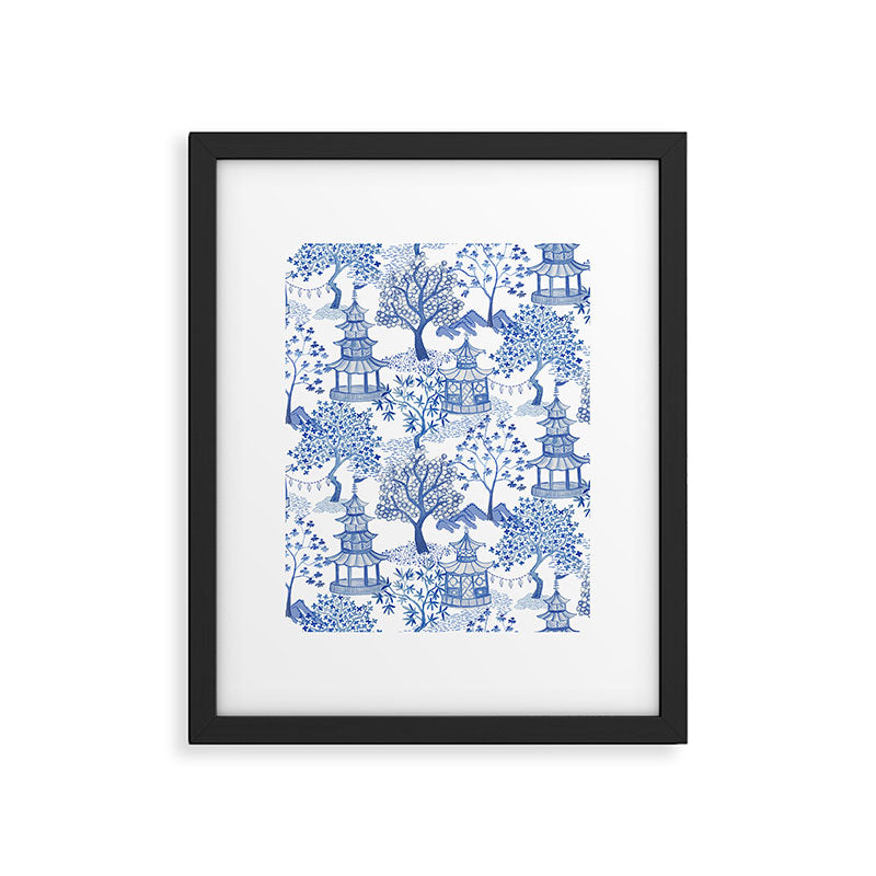 Pagoda Forest Blue and White Framed Art Print Gallery Image 6