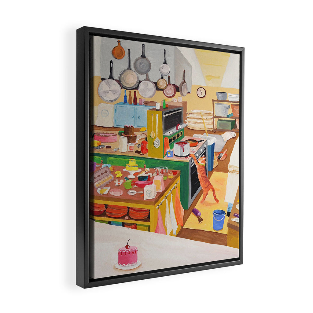 A Cat in the Kitchen Framed Canvas Print Gallery Image 2