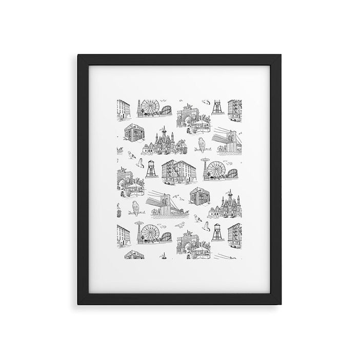 Brooklyn Toile - Black and White Framed Art Print Gallery Image 1