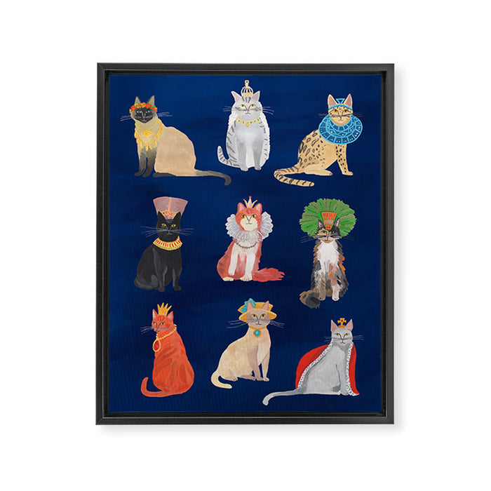 Cat Queens (Blue) Framed Canvas Print Gallery Image 1