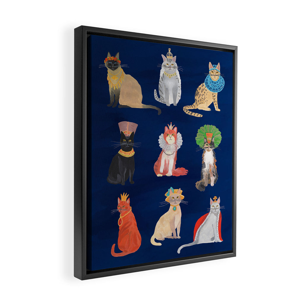 Cat Queens (Blue) Framed Canvas Print Gallery Image 2