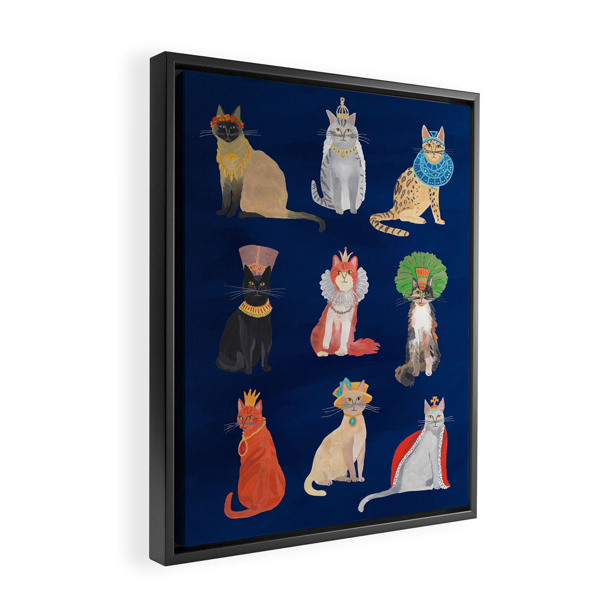 Cat Queens (Blue) Framed Canvas Print Gallery Image 2