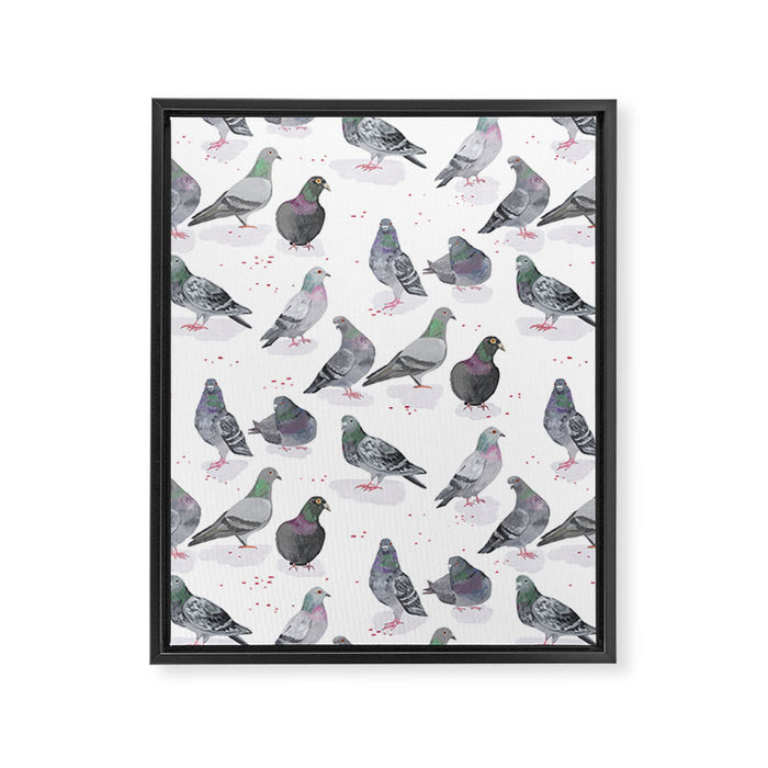 Pigeon Party Framed Canvas Print Gallery Image 1