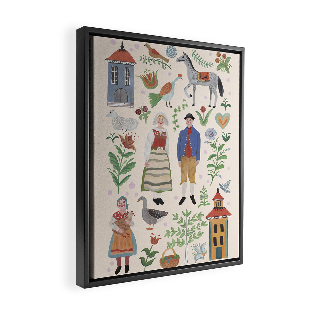 Swedish Folk Art Framed Canvas Print Gallery Image 2