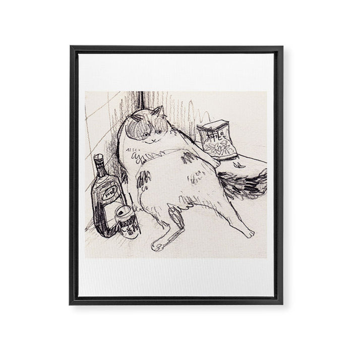 Drunk Cat Framed Canvas Print Gallery Image 1