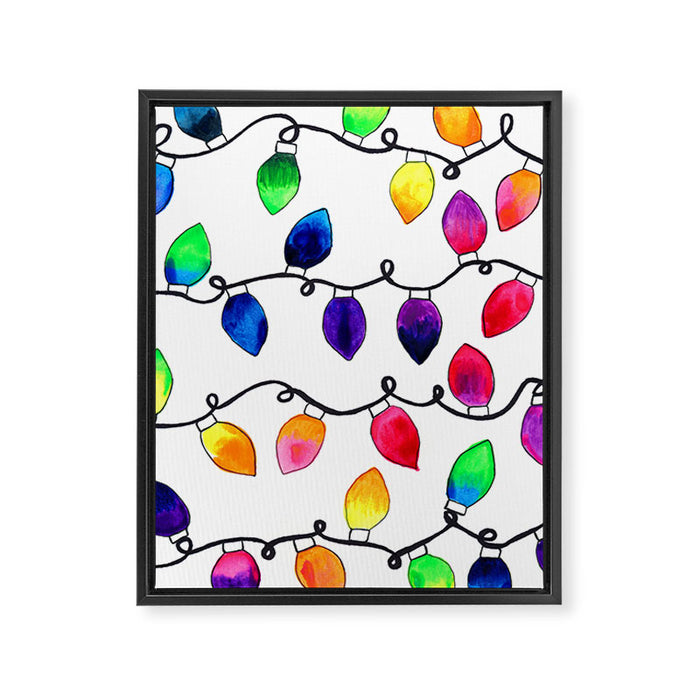 Colorful Christmas Holiday Light Bulbs Framed Canvas Print Gallery Image 1