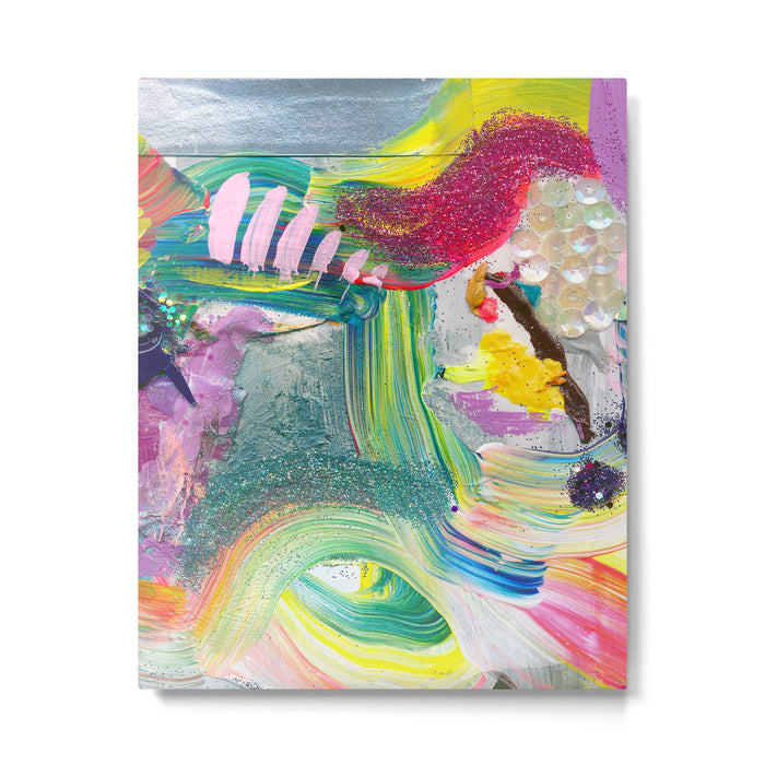 Dreamy Mixed Media Collage Painting with Sequins and Glitter Metal Print Gallery Image 1