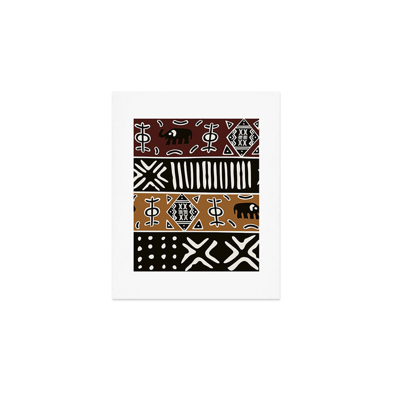 African mud cloth with elephants Art Print Gallery Image 1