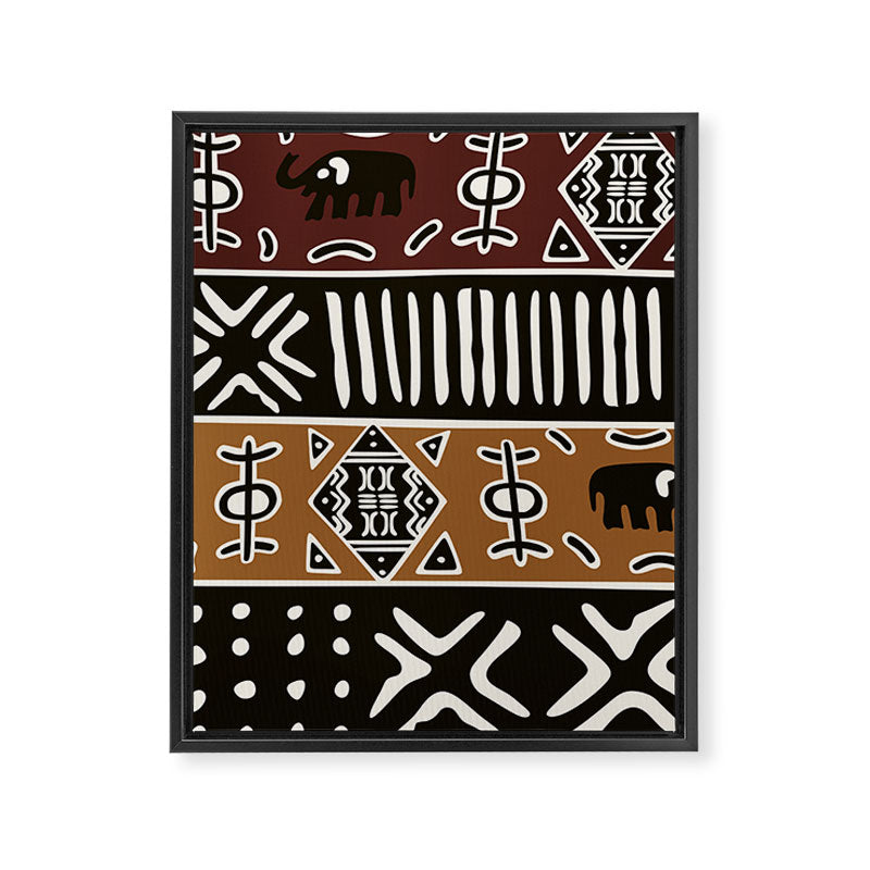 African mud cloth with elephants Framed Canvas Print Gallery Image 6