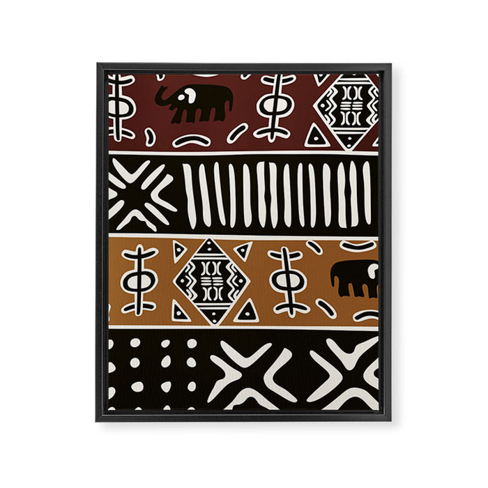 African mud cloth with elephants Framed Canvas Print Gallery Image 1