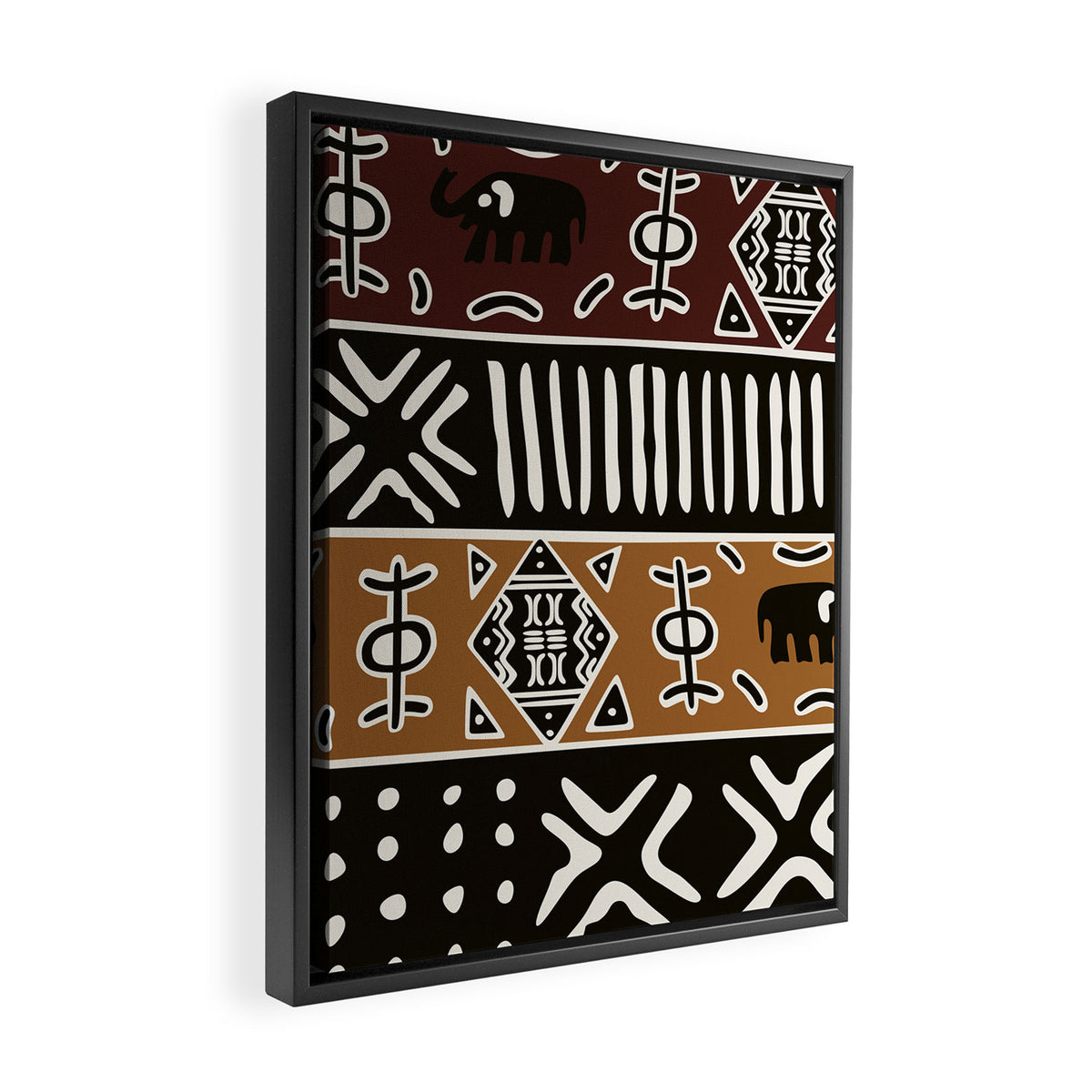African mud cloth with elephants Framed Canvas Print Gallery Image 2