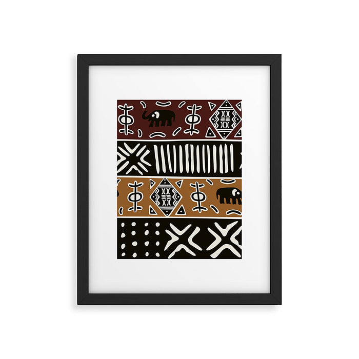 African mud cloth with elephants Framed Art Print Gallery Image 1