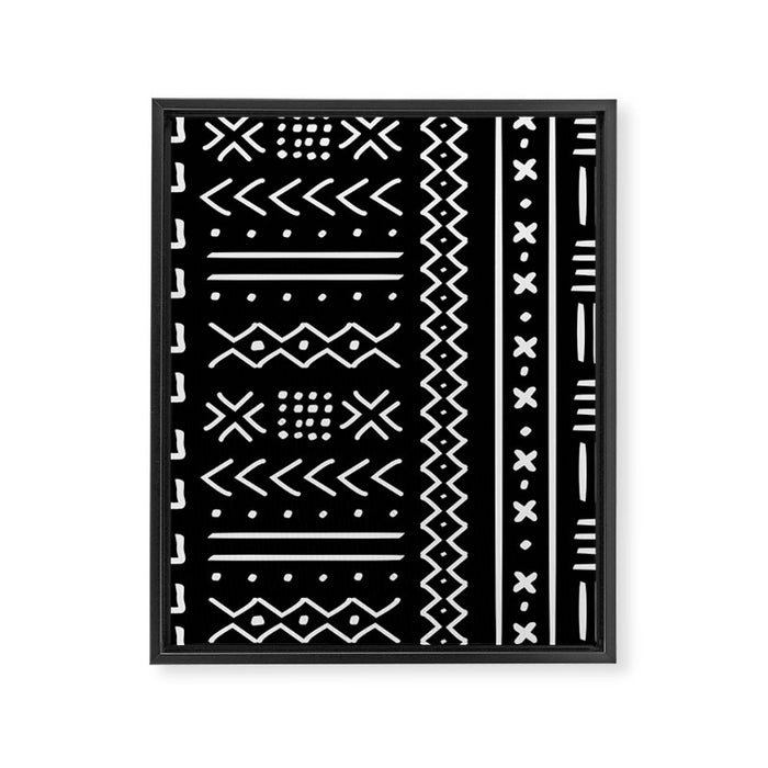 Black hand drawn mudcloth Framed Canvas Print Gallery Image 1