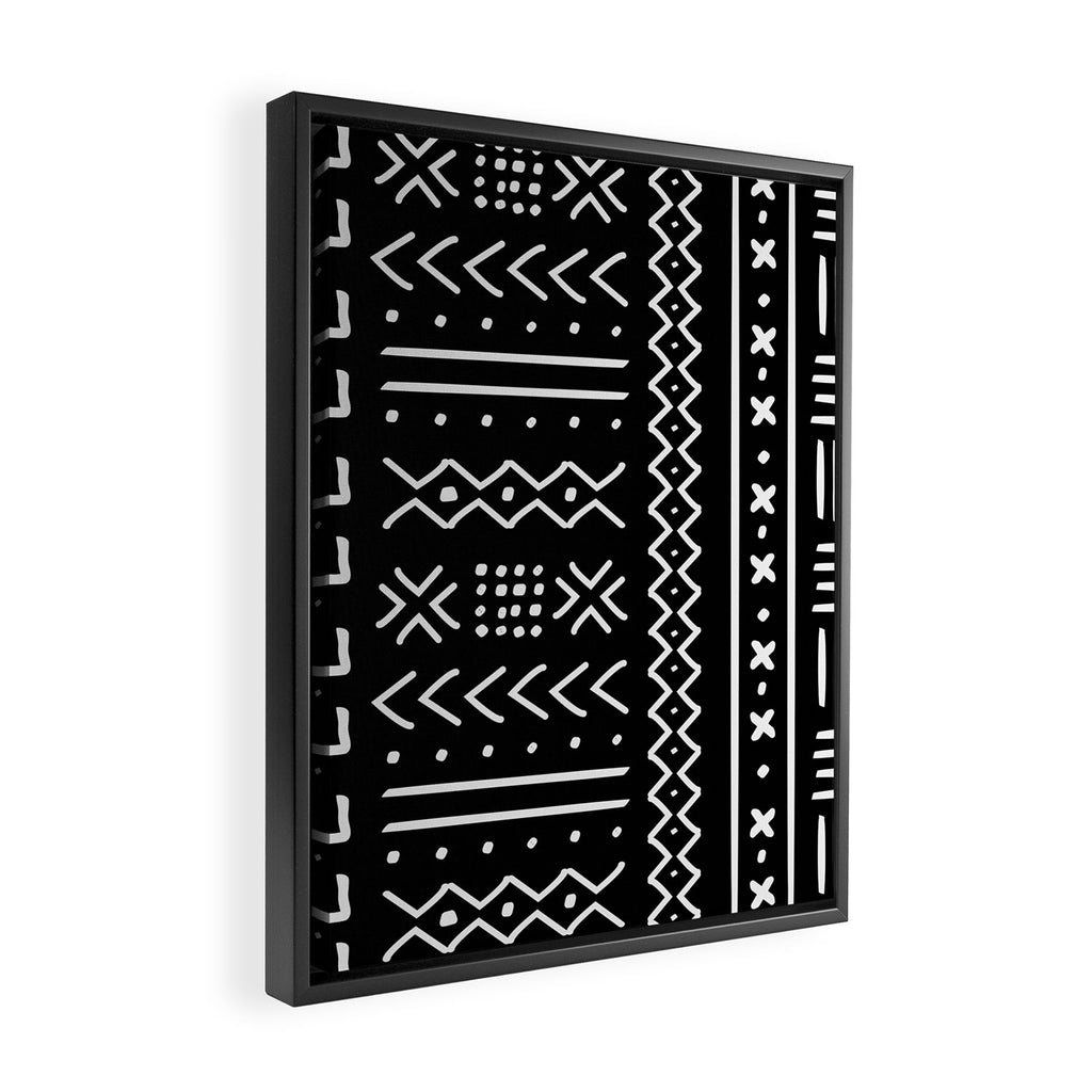 Black hand drawn mudcloth Framed Canvas Print Gallery Image 2