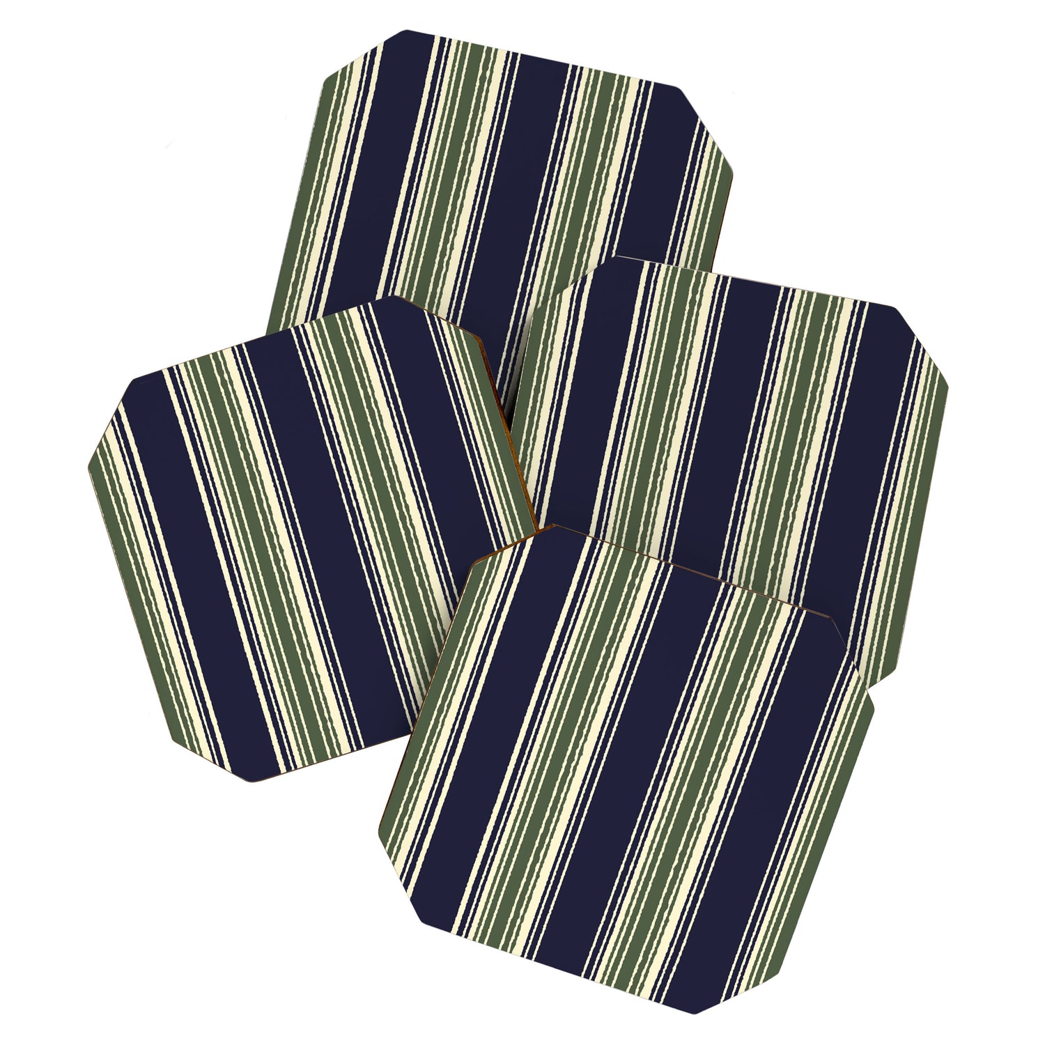 Navy blue and sage green stripes Coaster Gallery Image 1