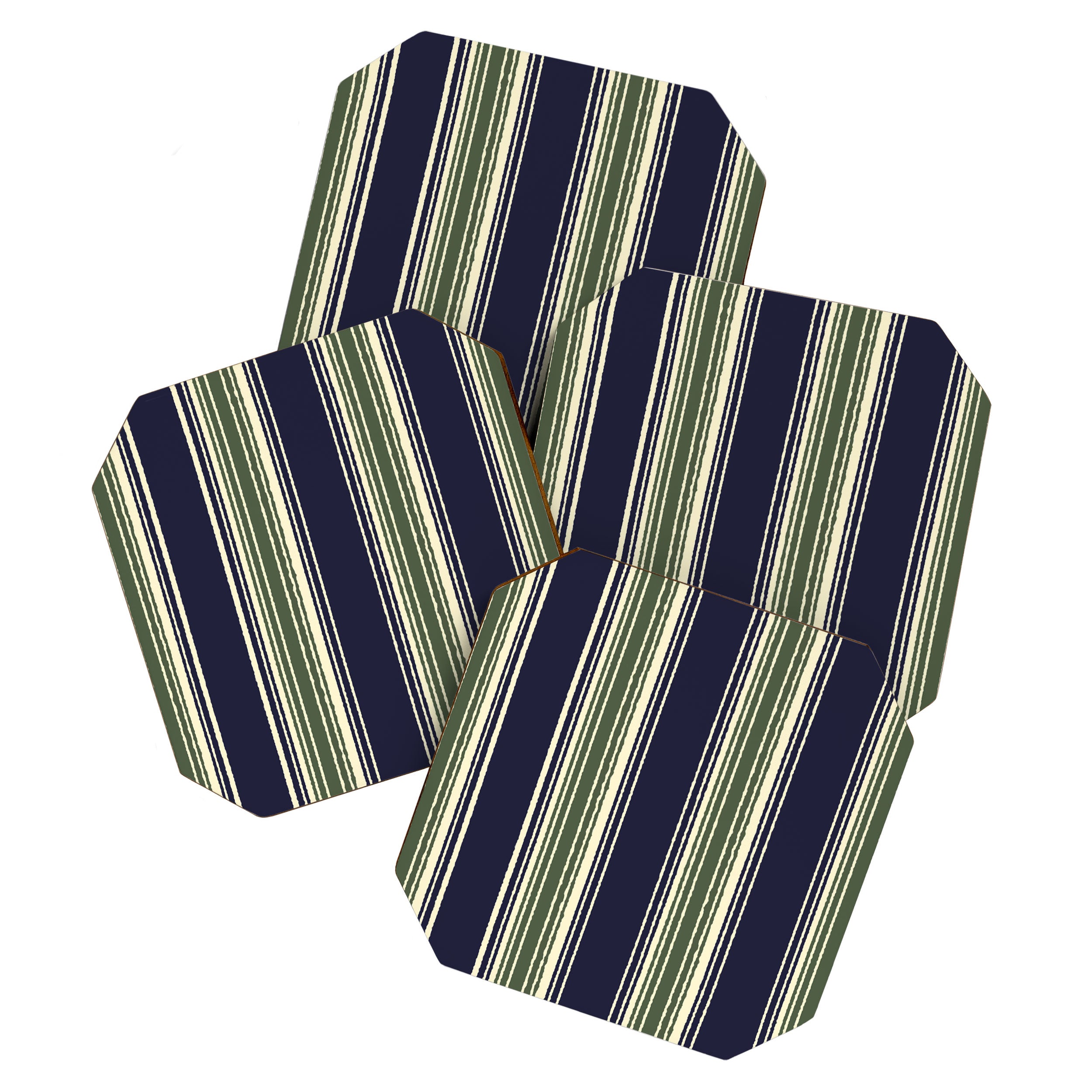 Navy blue and sage green stripes Coaster Gallery Image 1
