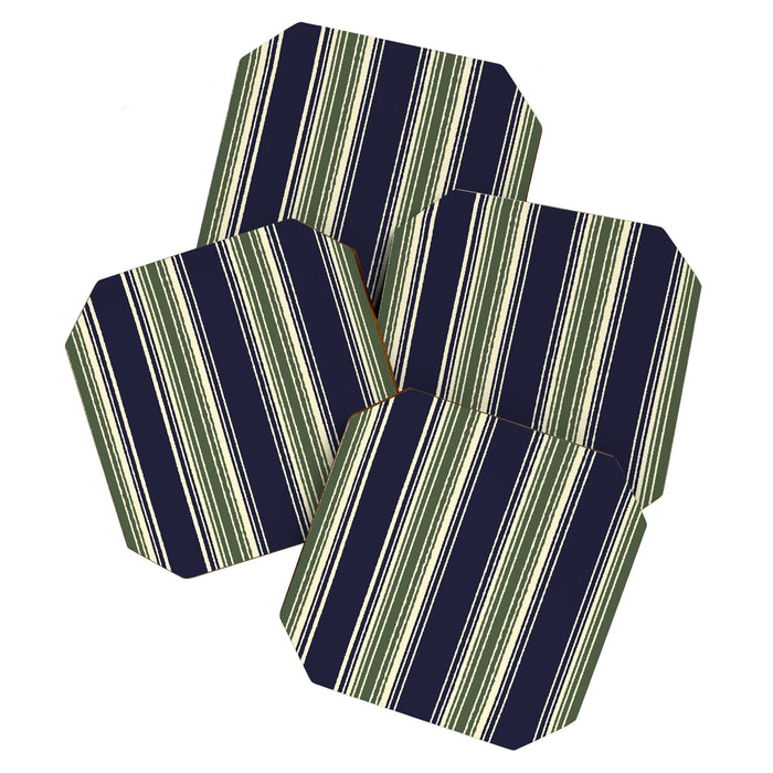 Navy blue and sage green stripes Coaster Gallery Image 1