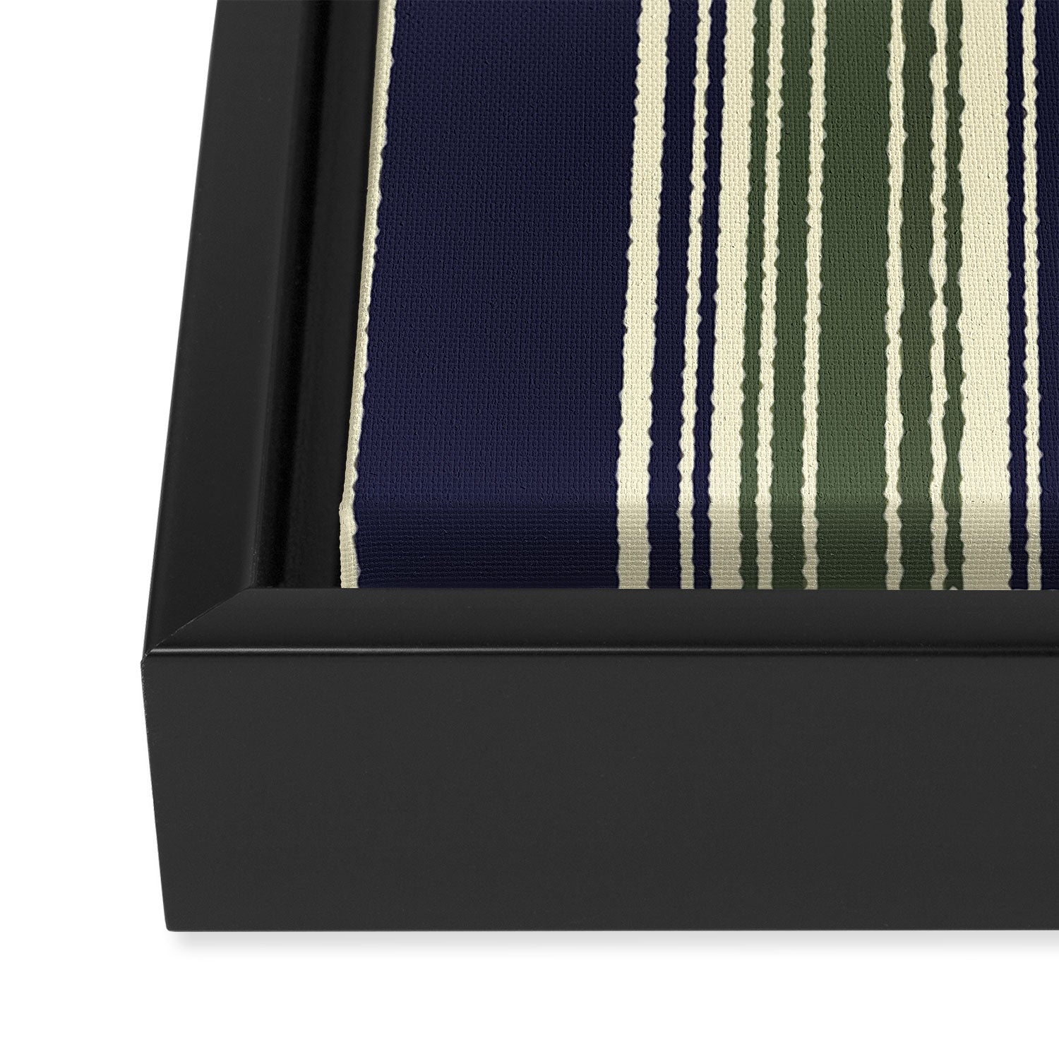 Navy blue and sage green stripes Framed Canvas Print Gallery Image 3