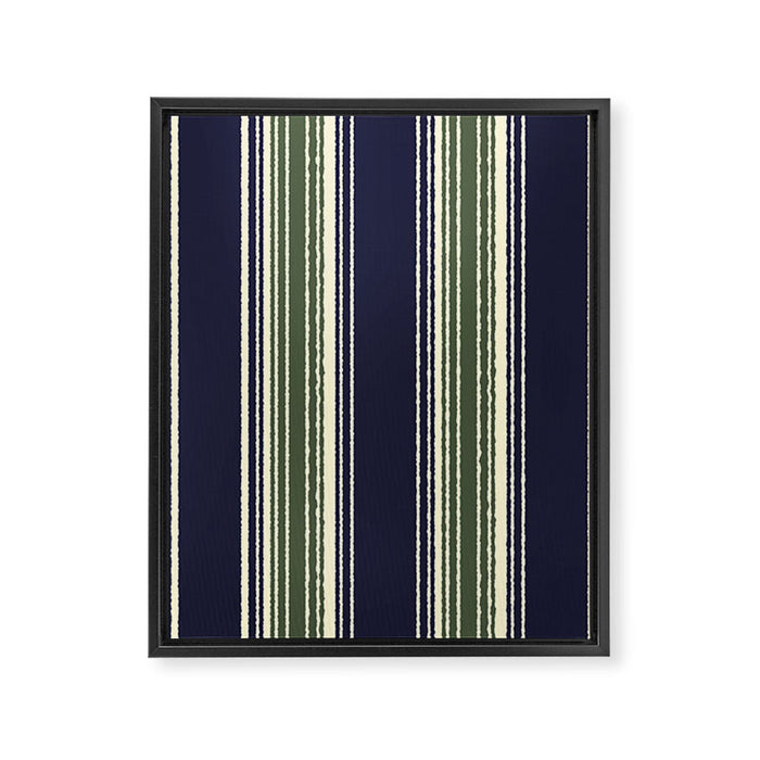 Navy blue and sage green stripes Framed Canvas Print Gallery Image 1