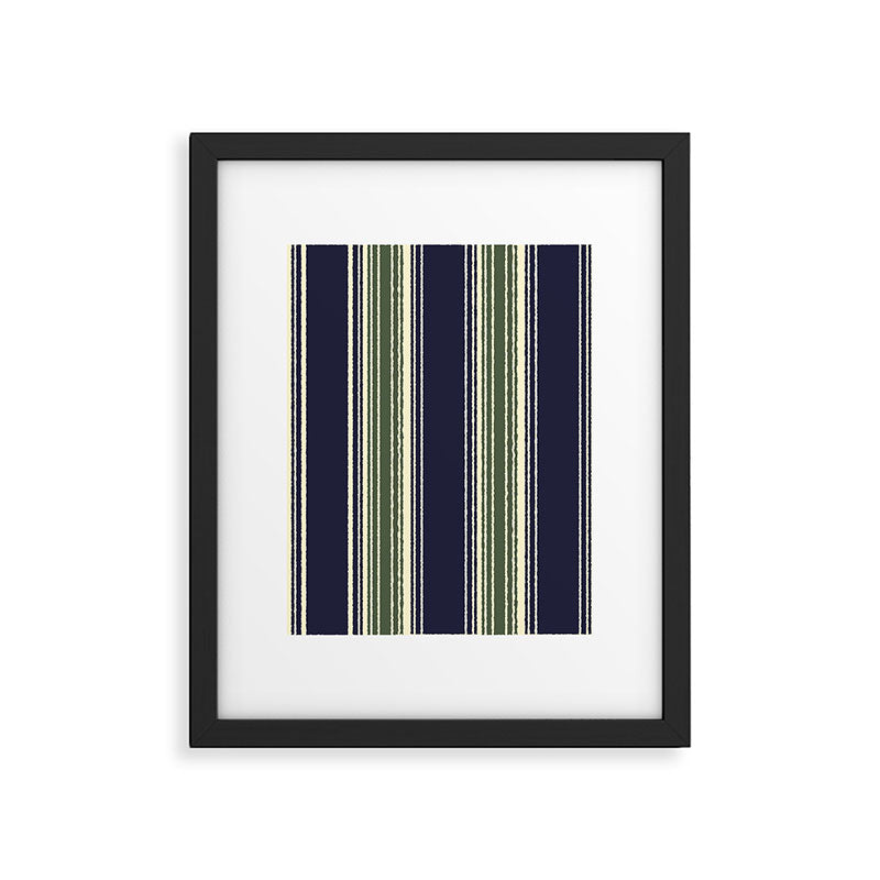 Navy blue and sage green stripes Framed Art Print Gallery Image 6