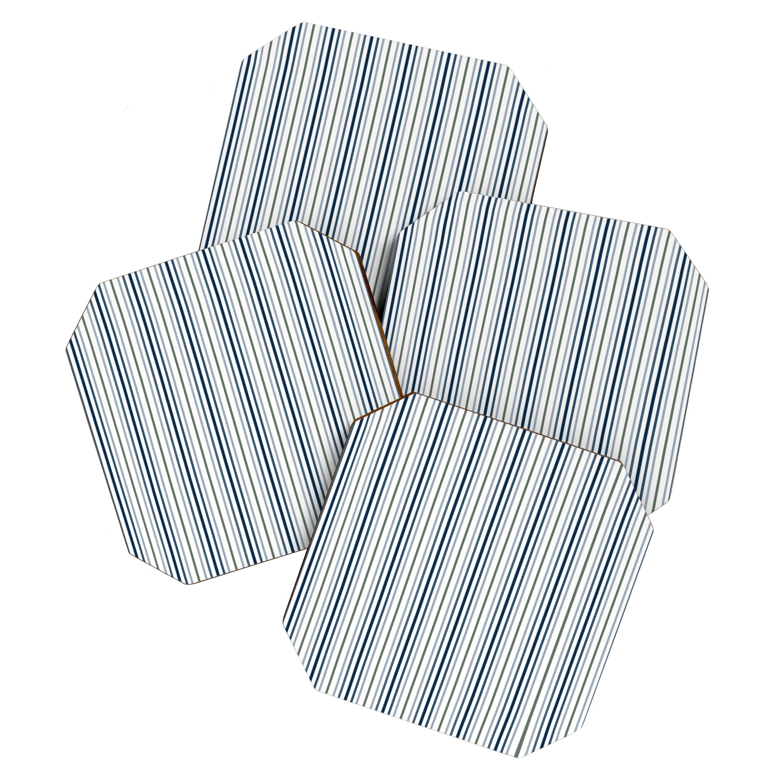Navy Blue and Sage Green Thin Stripes Coaster Gallery Image 1