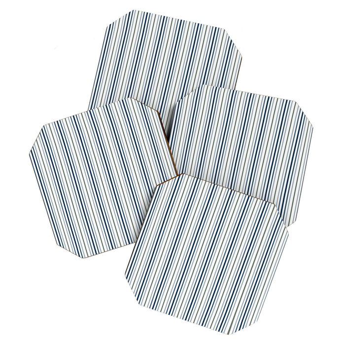 Navy Blue and Sage Green Thin Stripes Coaster Gallery Image 1