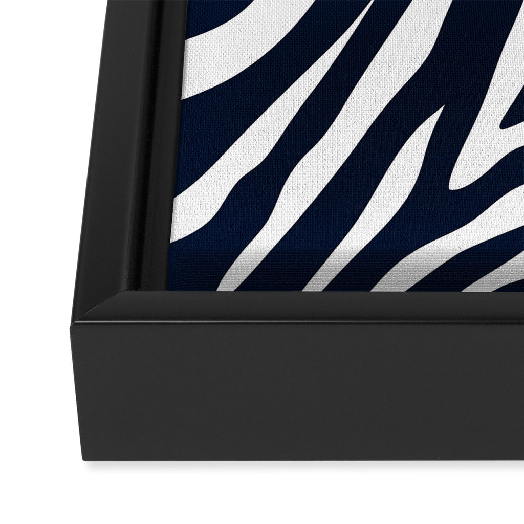 Navy blue zebra print Framed Canvas Print Gallery Image 3